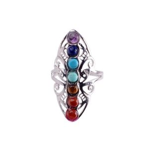 Anneaux de bande Seven Chakra Gemstone Ring Guérison Pouce Réglable Aura Gem Drop Delivery Jewelry Dh81F