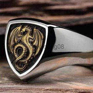 Band Ringen Shield Dragon Ring Zilver Kleur Merk Driehoek Vorm Ontwerp Voor mannen Cocktail Party Vinger Accessoires Sieraden x0625