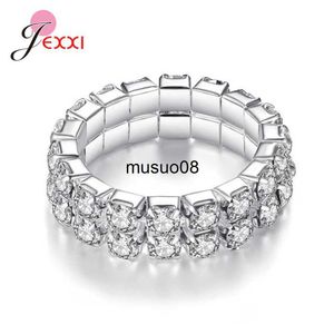 Anneaux De Bande Brillant Empilable Bagues Cubique Zircone Cristal Élastique Réglable Femmes Mode 925 En Argent Sterling Rose Or Bijoux J230602