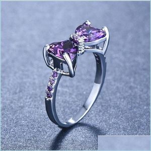 Band Ringen Sier Kleur Paarse Boog Ring Voor Vrouwen Leuke Zirconia Ringen Mode-sieraden Cadeau C3 Drop Levering 2021 Dhseller2010 Dhpbb