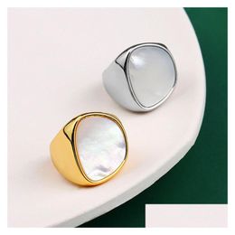 Band Ringen Sier Ring Voor Vrouwen Trend Elegante Creatieve Vintage Geometrische Witte Schelp Partij Sieraden Verjaardagscadeautjes Drop Levering Dh5Ht