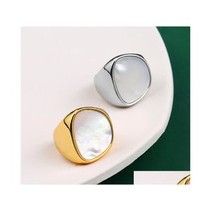 Bandringen Sier Ring For Women Trend Elegant Creative Vintage Geometric White Shell Party Juwelen Verjaardagscadeaus Drop levering DHHF2