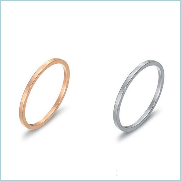 Anillos de banda Sier Rose Gold Super Thin Pareja Anillo de bodas para niñas Anillos de compromiso de moda Bonito regalo de cumpleaños Mujeres de moda J Bdehome Dh7At