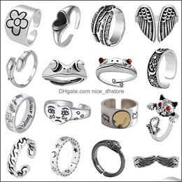 Anillos de banda Sier Vintage Goth Punk Set para hombres, niñas y mujeres Cool Gothic Ring Pack Trendy Stackable Boho Chunky Knuckle Emo F Ot4Us