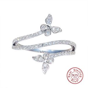 Bandringen Zilveren ring met dubbele strik Dames Bruiloft Verloving Edelstenen Transparant Zirkonia Diamant Geschenk Sieraden Groothandel 2022 Nieuwigheid Z0327