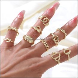 Bagues de bande Simple Cuivre Knuckle Bague Courbe Géométrique Empilage Tempérament Personnalité Ouverte Pour Femmes Bagues De Doigt Femme Parti Jewe Dhqpj