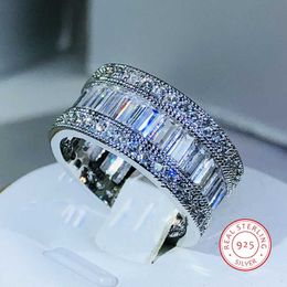 Anneaux De Bande Simple Élégant En Argent Sterling 925 Éblouissant Rectangle CZ Zircon Cristal Anneau Promesse De Mariage Bagues De Fiançailles pour Les Femmes G230213