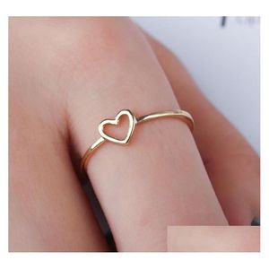 Band anneaux Simple Hollow Heart For Women Couple Wedding Promise Infinity Eternity Love Jewelry Wholesale 2 Colors Drop Liviling Ring Dhxtg