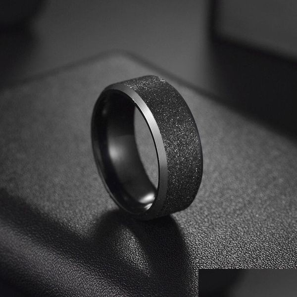 Bagues de bande Bagues de doigt givrées en acier inoxydable simples pour hommes femme de haute qualité noir poli bague de fiançailles de mariage Jewe Dhgarden Ot0O1