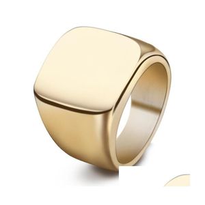 Anillos de banda Estilo simple Cuadrado Gran ancho Anillo de sello Sólido Acero inoxidable pulido Biker Para hombres Mujeres Regalo ideal Papá Novio 4 D Dhaws