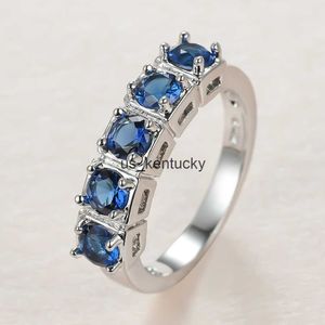 Anneaux de bande simple rangée 4MM anneaux de pierre bleue pour les femmes bandes de mariage Simple Staing dans l'anneau femme bague de fiançailles bijoux de fête