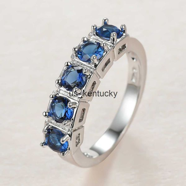 Anneaux de bande simple rangée 4MM anneaux de pierre bleue pour les femmes bandes de mariage Simple Staing dans l'anneau femme bague de fiançailles bijoux de fête