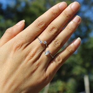 Anillos de banda Siqijiu nuevo corazón cuadrado triángulo flor estrella de cinco puntas redondo circón Natural oro blanco hasta apertura mujeres boda