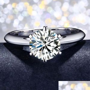 Bandringen Six-Claw Simation Womens Diamond Ring geplatineerd bruiloft 1,5 karaat zirkoon drop levering sieraden ring Dhu5H