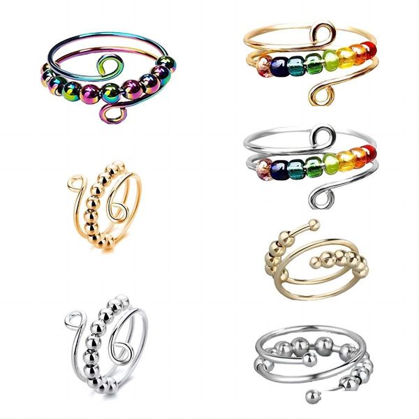 Bagues de bande taille bague de soulagement titane acier perle tournant cadeau ouvert pour fille mère femme Bestie livraison directe bijoux bague Dh0Gf