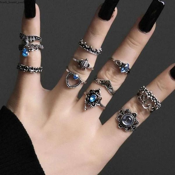 Anneaux de bande Slytherin Ring en pierre Set pour les femmes épaisses adolescentes épaisses Sacues Gothiques Boho Boho Ensembles d'accessoires de doigts AA230306 1094