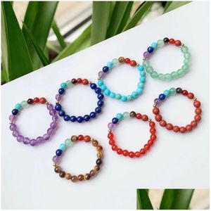 Bandringen kleine kraal elastisch verstelbaar 7 chakra amethists roze kwarts natuursteen kristal voor vrouwen genezende sieraden drop levering ottvk