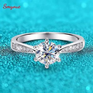 Bandringen Smyoue Real 0,5-3ct Mosilic Womens Wedding Ring Pure Silver Round Shining Diamond Card Engagement Ring Gift J240410