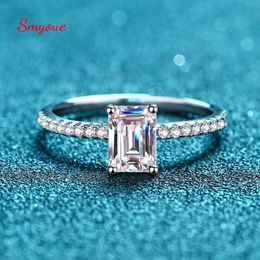 Anillos de banda Smyoung Emerald/Radiant Cut 2/1CT Moissanite Diamond Ring adecuado para mujeres Promesa de boda de halo espumoso Banda Platino Platino 925 J240410