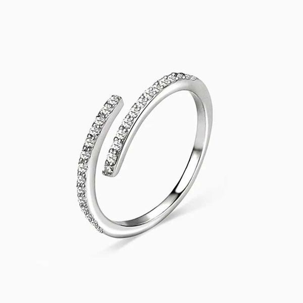 Anneaux de bande semelle mémoire strass brillant Cool Zircon couleur argent femelle redimensionnable anneaux d'ouverture SRI558 240125