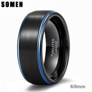 Bandringen Somen 6 mm 8 mm dames heren zwarte ring met blauwe lijn geborsteld wolfraamcarbide dagelijkse sieraden unisex chic donkere kleur 221119