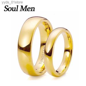 Anillos de banda Soul Men 1 par Juego de anillos de boda de tungsteno de color dorado 6 mm Alianzas matrimoniales para hombres 4 mm para mujeres Ajuste cómodo TU025RC L240305