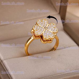 Bandringen Spinner Zirkoon Hart Klavertje Vier Ringen Voor Vrouwen Roestvrij Staal Anti Stress Angst Fidget Ring Sieraden Kerstcadeau T240330