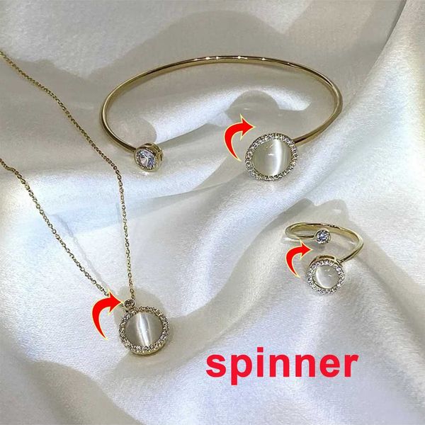 Anneaux de bande Spinning Opal Anti Stress Anxiété Anneaux pour femmes Rotatif Opal Fidget Spinner Collier Bracelets Ouvert Manchette Bijoux Cadeaux 240125