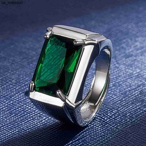 Bandringen vierkante groene kristal Emerald Topaz edelstenen diamanten Bague -ringen voor mannen Witgoud zilveren kleur sieraden banden trendy accessoire J230522