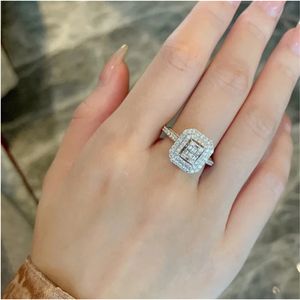 Anneaux de bande Bague de doigt en diamant de laboratoire carré en argent sterling 925, bagues de mariage pour femmes, promesse de mariée, bijoux de fiançailles, cadeau