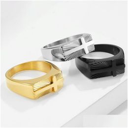 Anillos de banda Acero inoxidable 3D Juese Cross Mens Retro Hip Hop Anillo grueso para hombres Joyería de moda Drop Entrega Ottp7