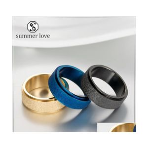 Anillos de banda de acero inoxidable 8 mm boda giratoria para mujeres hombres alta calidad 3 colores moda esmerilado Lucky Runner joyería de compromiso Dhxsw