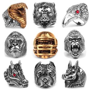 Bandringen Roestvrij staal Dier Herenringen Adelaar Hond Draak Vogel Slang Punk Hip Hop Trendy Voor Mannelijke Jongen Sieraden Creativiteit Geschenk Groothandel 240125