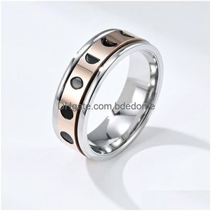 Anillos de banda Ansiedad de acero inoxidable Giratorio Luna Anillo solar Descomprimir para mujeres Hombres Joyería de moda Entrega de gota Dhwfg