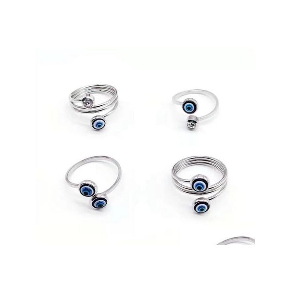 Anillos de banda Acero inoxidable Azul Mal de ojo Dedo para mujeres Regalo Turco Lucky Open Ring Drop Entrega Joyería Dh3Hz