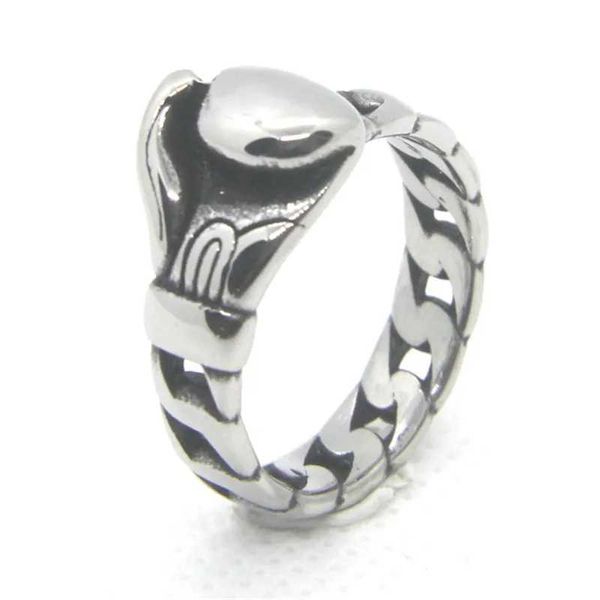 Anillos de banda Cadena cubana de acero inoxidable Anillo de guante de boxeo Hombre Power Punk Anillos Joyería Tamaño 7-13 240125