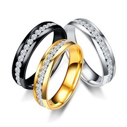 Bandringen Roestvrij stalen diamanten ring Kristallen verlovingsring Trouwringen Eenvoudige rij Goud Damesmode-sieraden Will And Drop Deli Dhwj8