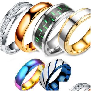 Anneaux de bande en acier inoxydable bague en diamant chaîne rotative arc-en-ciel fiançailles mariage femmes hommes bijoux de mode livraison directe Dhecs