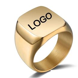 Bandringen roestvrijstalen grave logo naam aangepaste mode sieraden groothandel ring punk voor mannen drop levering dhwvr