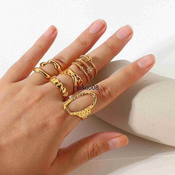 Anillos de banda Anillos chapados en oro de acero inoxidable para mujer Anillo ajustable de lujo Tendencia de boda 2022 Accesorios Joyería Proveedores de Dropship J230602