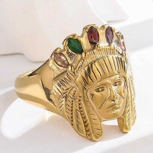 Anillos de banda Acero inoxidable Alto pulido Punk Chapado en oro Anillo indio Joyería para hombres 240125