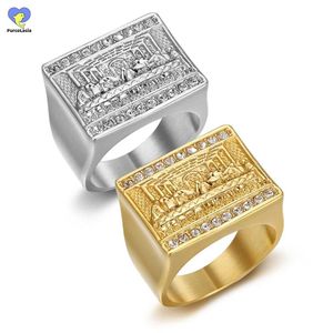 Anneaux de bande en acier inoxydable Hip Hop de haute qualité RFOR MENS Last Supper Jesus Judas Dîner Punk Ring Jewery J240429