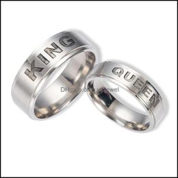 Anillos de banda Letras de joyería de acero inoxidable King Queen Titanium Corona Corona Pareja Delección Dhjqg