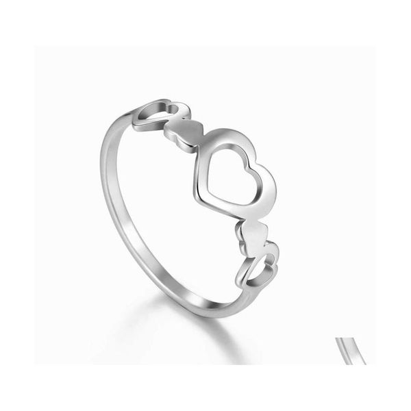 Anillos de banda Anillo de amor de acero inoxidable Joyería Chica joven Regalo Chapado en oro Corazón hueco con diseño de corazones Entrega de gota Oturd