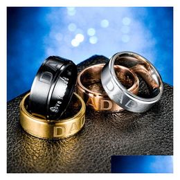 Bagues de bande en acier inoxydable Love You Dad Bague en or noir Anneaux de bande pour hommes Bijoux de mode Cadeau de fête des pères et livraison directe Jewelr Dhxme