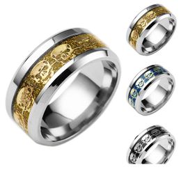 Anneaux de bande en acier inoxydable hommes squelette Skl titane 3 couleurs bague de mode masculine pour homme bijoux livraison directe Dhwpd