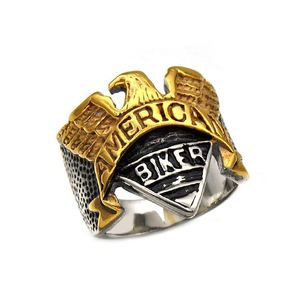 Bandringen Roestvrij Staal Heren Bikerringen Amerikaans Titanium Eagle Retro Goud Sier Voor Heren S Mode-sieraden Accessoires Drop Delive Dhatb