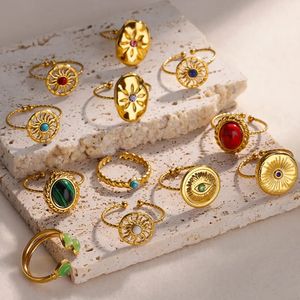 Anneaux de bande en acier inoxydable opale pierre pour femmes plaqué or soleil étoile mariage Couple anneau réglable bijoux esthétiques 231110