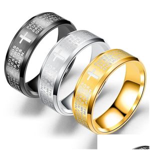 Anneaux de bande Bague en acier inoxydable Écriture Croix Titanium 3 couleurs Seigneurs Prière Bible Femme Homme Anneaux de mode Ornements 1 1Zl K2 Drop Dhfxw