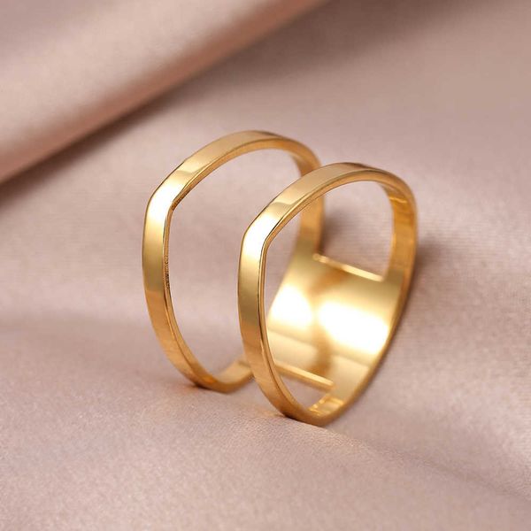 Anneaux de bande Anneaux en acier inoxydable double couche Triangle inversé conception Simple tempérament bague de mode pour les femmes bijoux cadeaux de mariage fille AA230417